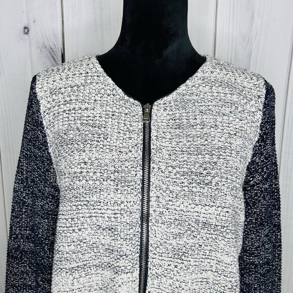 Talbots Sweater Womens Sz M Sparkly Full Zip Colorblock Pockets Gray Navy - Picture 2 of 12